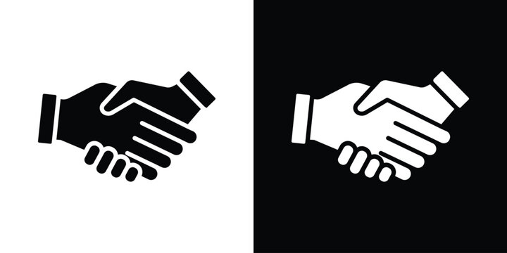 Handshake icon in flat version on black and white background