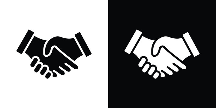Handshake icon in flat version on black and white background
