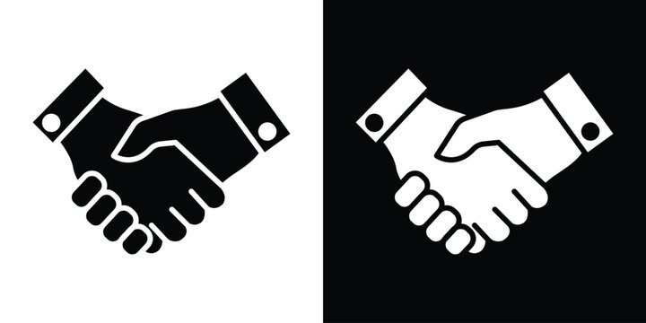 Handshake icon in flat version on black and white background