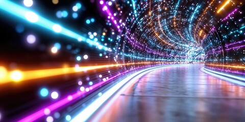 Fototapete - Abstract Light Tunnel With Glowing Particles, Representing Digital Transformation and Technological Advancement in Telecommunications and Data Transmission : Generative AI