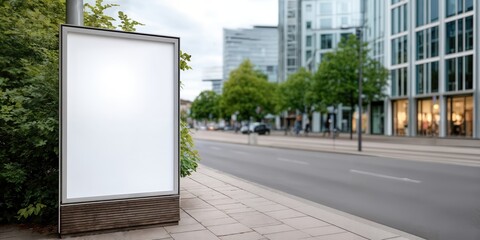 Aufkleber - Blank Billboard on City Street With Modern Buildings, Ideal for Urban Advertising and Marketing Campaigns, Promoting Brand Awareness and Outdoor Communication : Generative AI