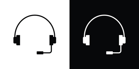 Fototapete - Headphones icon in flat version on black and white background