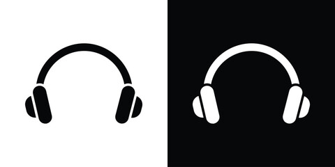 Fototapete - Headphones icon in flat version on black and white background