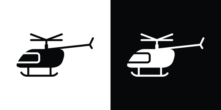 Helicopter icon in flat version on black and white background