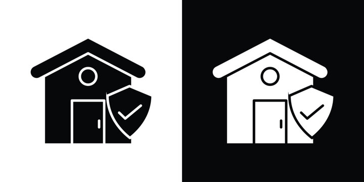Home insurance icon in flat version on black and white background
