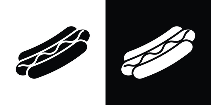 Hot dog icon in flat version on black and white background