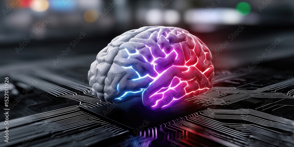 Artificial Brain Glowing on Circuit Board, Symbolizing Technological ...