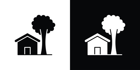 Aufkleber - House tree icon in flat version on black and white background