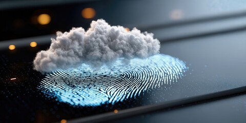 Fototapete - Cloud Computing Security Concept With Fingerprint and Digital Cloud, Representing Innovation and Data Protection Technology : Generative AI