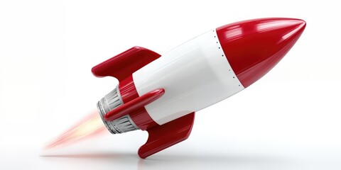 Aufkleber - Red and White Rocket Ship Launching Upward, Symbolizing Innovation and Business Growth in a Competitive Market, Representing Ambition and Future Success : Generative AI