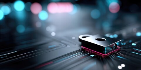 Aufkleber - Padlock on Circuit Board With Bokeh Lights, Symbolizing Cybersecurity and Data Protection for Business Continuity Planning and Risk Management : Generative AI