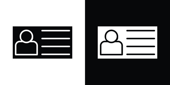 Identity card icon in flat version on black and white background