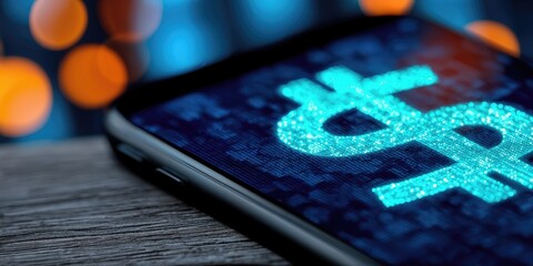 Aufkleber - Glowing Dollar Sign on Smartphone Screen, Representing Digital Finance and Mobile Banking Solutions, Perfect for Financial Technology Advertising : Generative AI