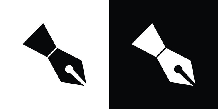 Ink pen icon in flat version on black and white background