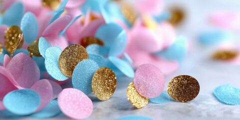 Poster - Pastel Confetti Close-Up, Representing Celebration, Joy, and Festive Events; Ideal for Party Planning, Invitations, and Seasonal Marketing Campaigns : Generative AI