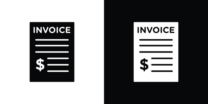 Invoice icon in flat version on black and white background