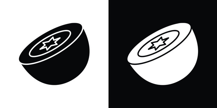 Kiwi icon in flat version on black and white background