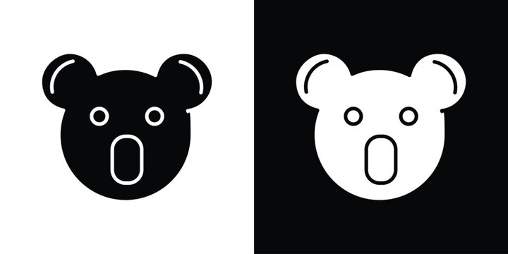 Koala head icon in flat version on black and white background