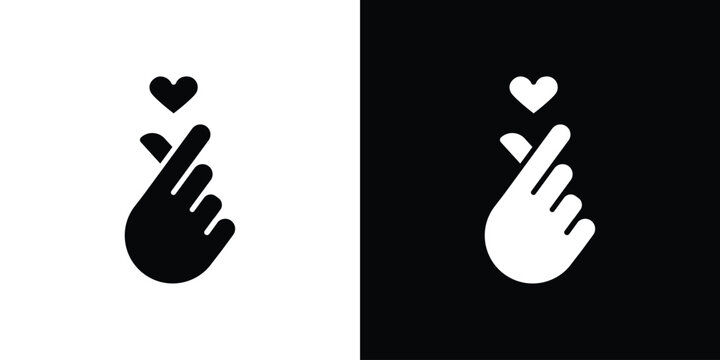 korean heart icon in flat version on black and white background