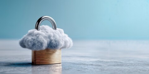 Fototapete - Padlock Surrounded by Cloud on Marble Surface, Symbolizing Cloud Security and Data Protection for Cybersecurity Solutions : Generative AI
