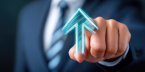 Aufkleber - Hand Pointing to Luminous Arrow Symbol, Representing Growth and Career Advancement in Business Strategy and Digital Transformation for Startups : Generative AI