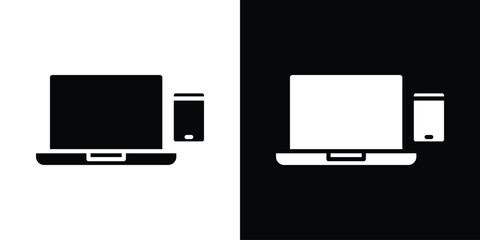Leinwandbilder - Laptop and Mobile icon in flat version on black and white background
