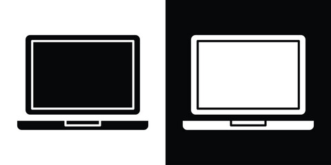 Fototapete - Laptop icon in flat version on black and white background