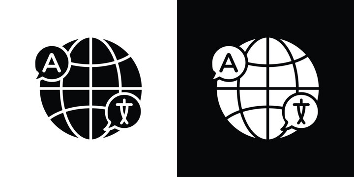 Language icon in flat version on black and white background