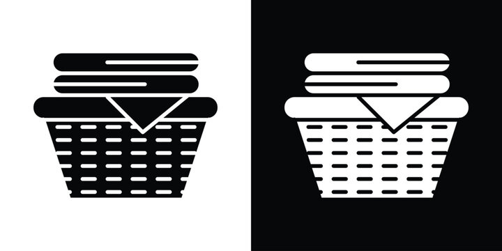 Laundry basket icon in flat version on black and white background