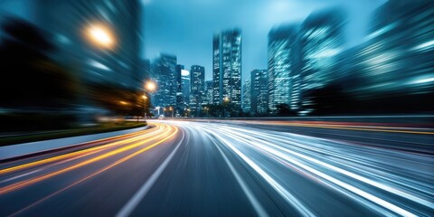 Aufkleber - Cityscape at Night with Light Trails, Expressing Urban Dynamism and Technological Advancement for Modern Infrastructure Projects : Generative AI