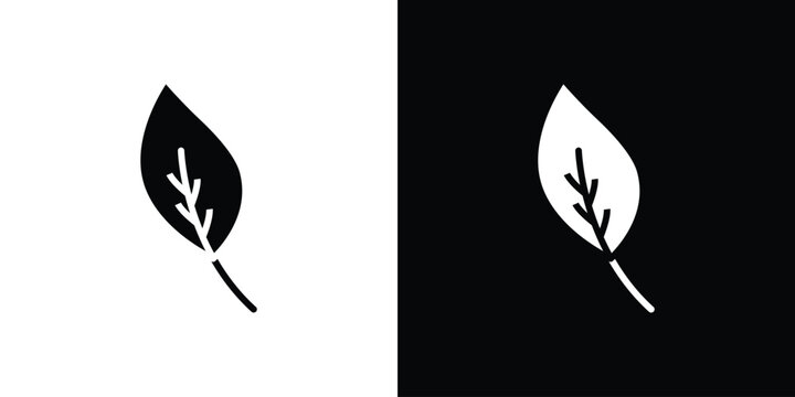 Leaf icon in flat version on black and white background