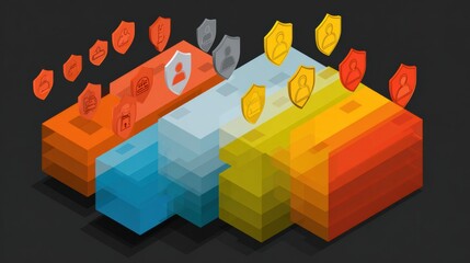 Poster - Data Privacy Infographic Showcasing Effective Layers of Protection With Icons Representing Users and Secure Shields in Various Colors