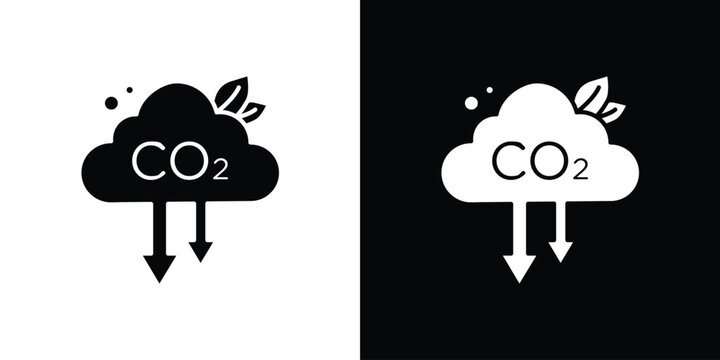 Low carbon dioxide icon in flat version on black and white background