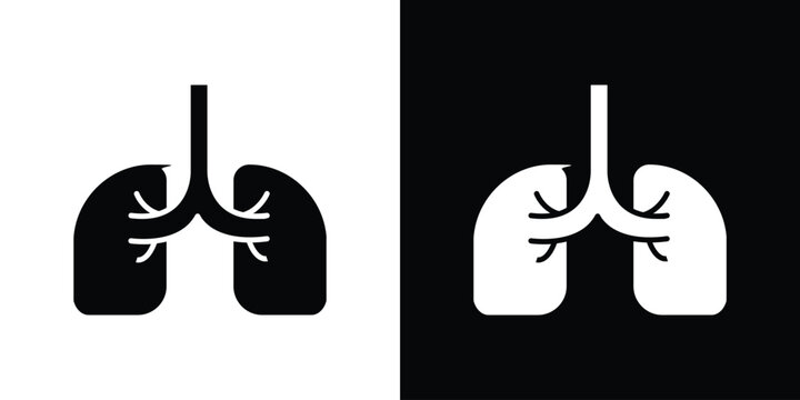 Lung icon in flat version on black and white background