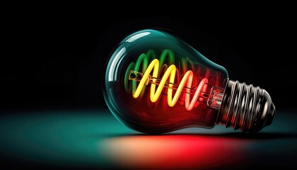 Poster - Glowing Lightbulb With Colorful Filament on Dark Background, Symbolizing Innovation and Creative Thinking for Business Solutions : Generative AI