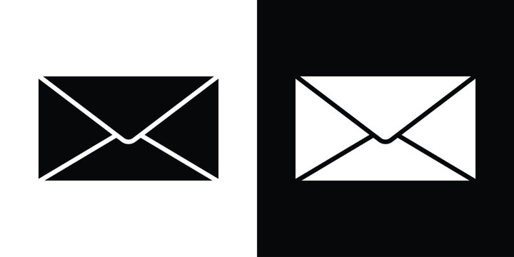 Mail icon in flat version on black and white background
