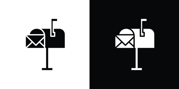 Mailbox icon in flat version on black and white background
