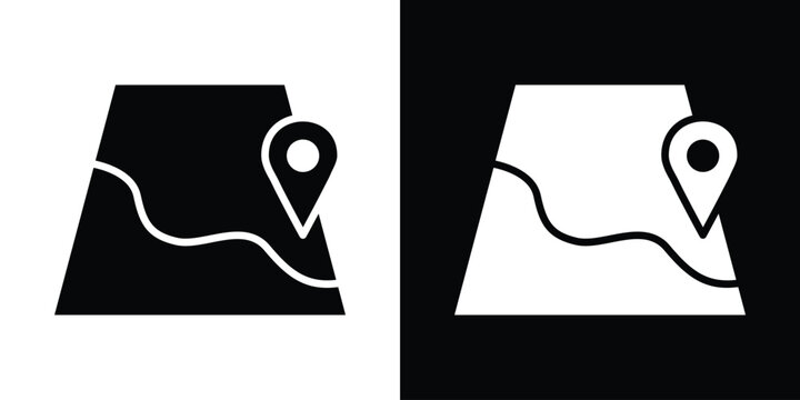 Map icon in flat version on black and white background