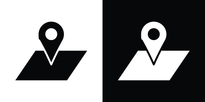 Map icon in flat version on black and white background