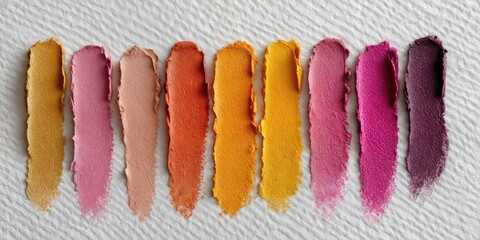 Poster - Colorful Cosmetic Swatches on Textured White Fabric, Showcasing Beauty and Personal Expression for Makeup Tutorials and Product Demonstrations : Generative AI