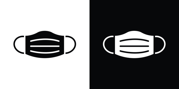 Mask face icon in flat version on black and white background
