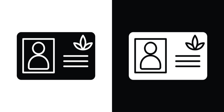Medical marijuana card icon in flat version on black and white background