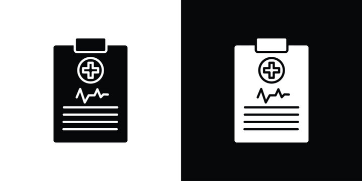 Medical report icon in flat version on black and white background