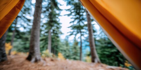 Poster - View From Inside Tent Overlooking Forest, Showcasing Outdoor Adventure and Escape to Nature for Travel and Tourism : Generative AI