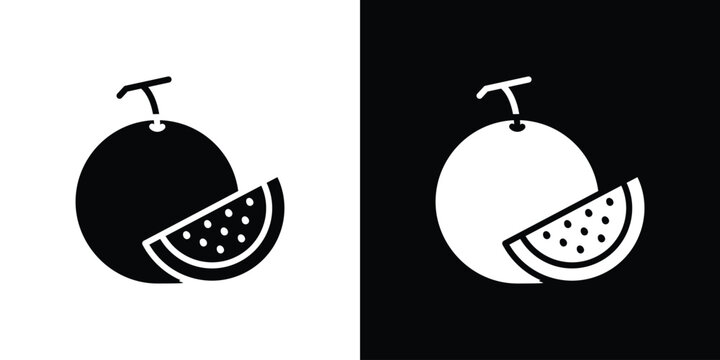 Melon icon in flat version on black and white background
