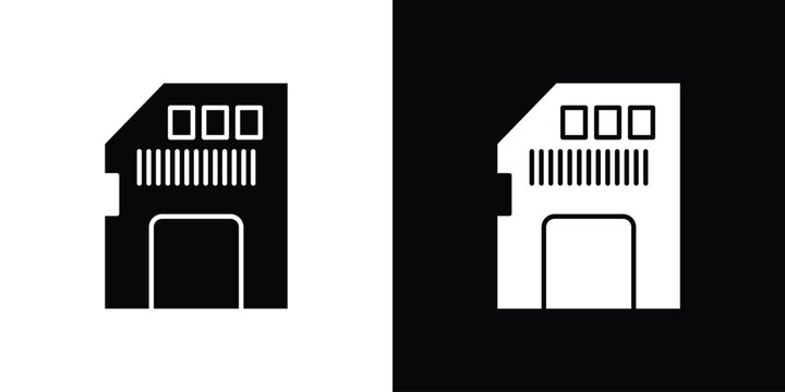 Memory card icon in flat version on black and white background