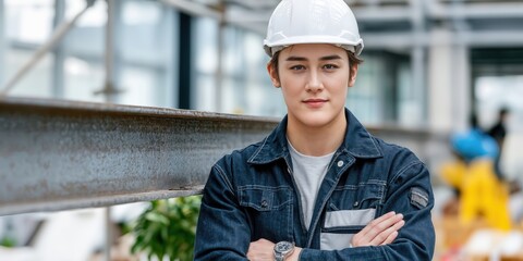 Poster - Confident Young Engineer With Arms Crossed Wearing Hard Hat, Depicting Leadership and Career Growth in Construction : Generative AI