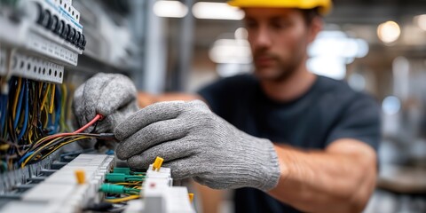 Poster - Electrician Working on Electrical Panel Wiring, Representing Skilled Trades and Infrastructure Maintenance, With Focus on Safety and Precision : Generative AI