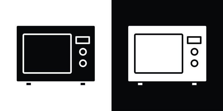 Microwave icon in flat version on black and white background