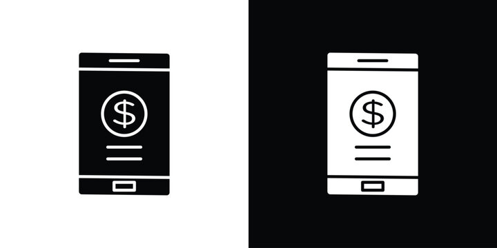 Mobile banking icon in flat version on black and white background
